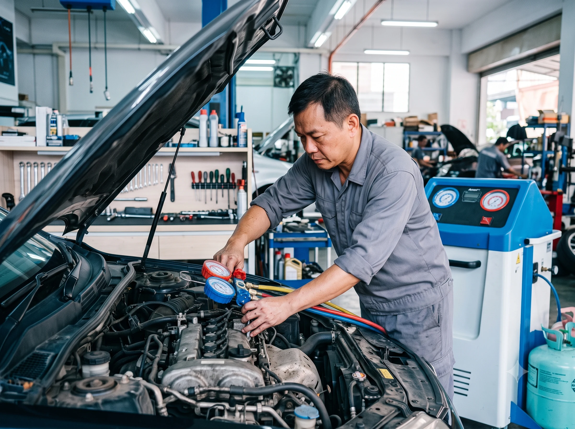 Car aircon service being performed at ARH Group